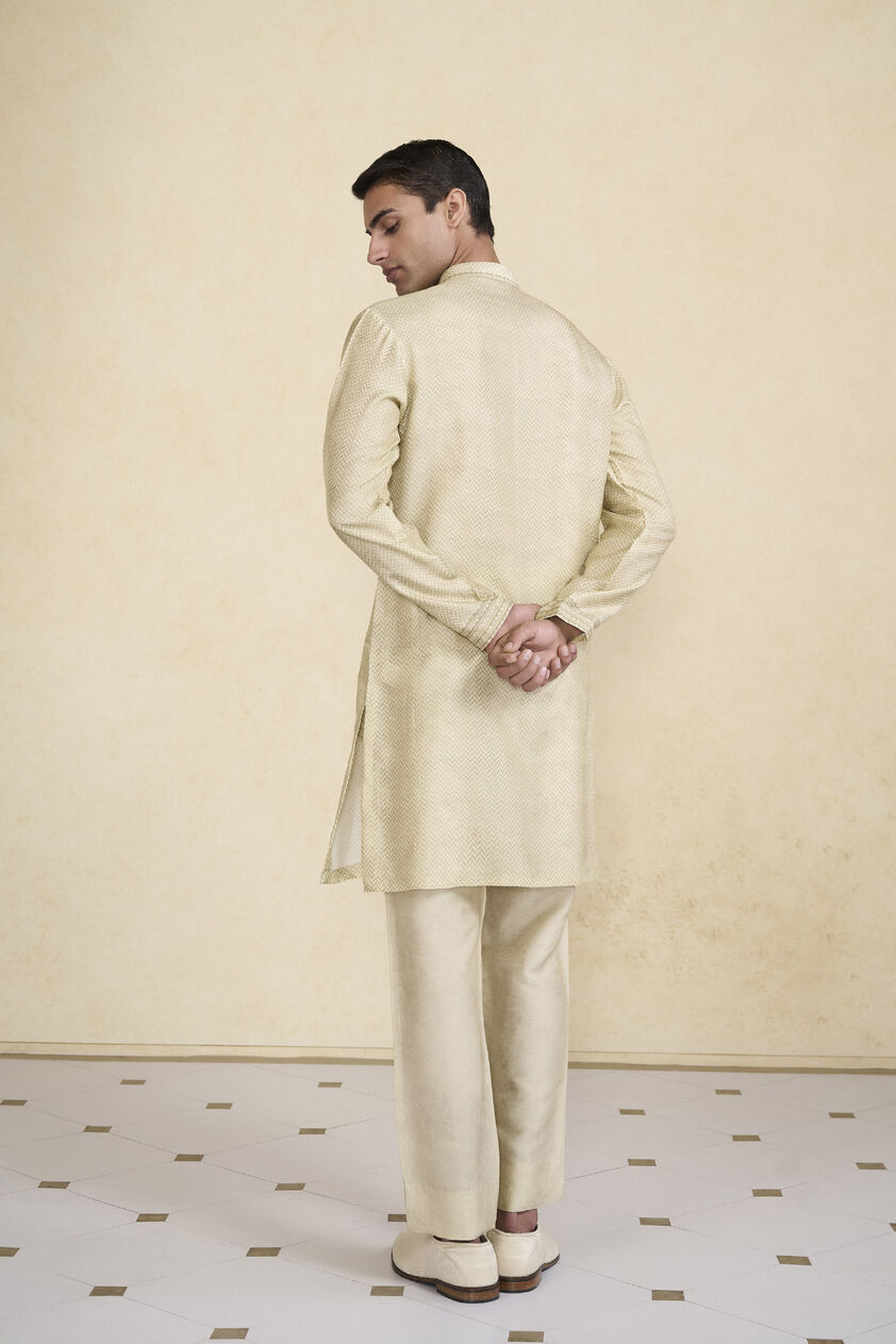 Kanishkan Printed Silk Kurta - Beige, Beige, image 2